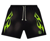 Hellstar Flame Shorts Black/Neon Green